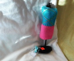 1968-69 #1804 BARBIE TURQUOISE BLUE, PINK KNIT HIT DRESS, JAPAN BLUE CLOSED HEELS